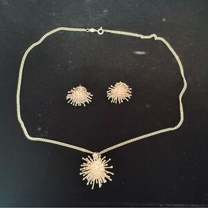 Vintage Sterling Silver Sunburst Necklace and Earring Set